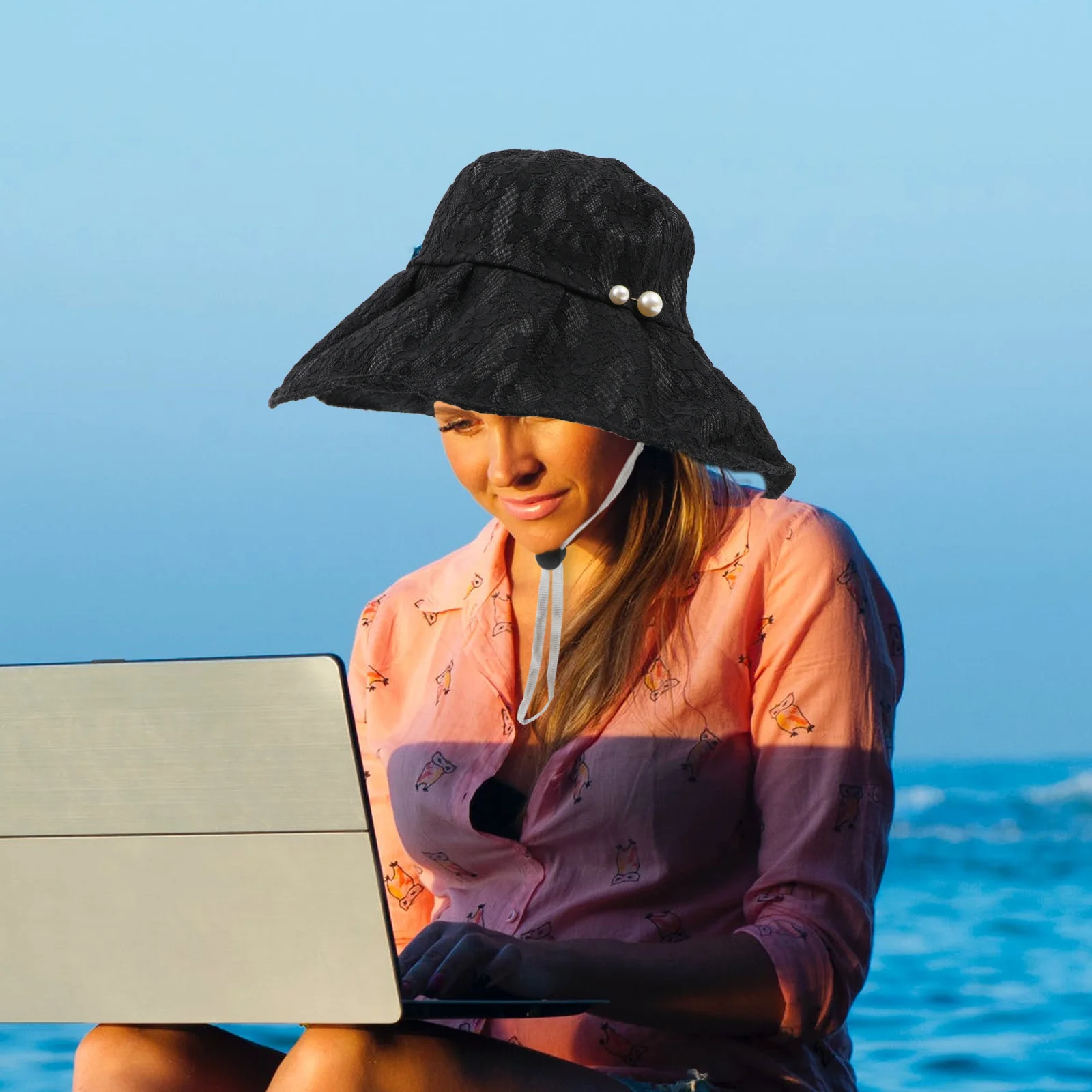 

Wide Brim Lace Bucket Hat Uv Protection Thin Folding Dual Sun Protection Summer Hat for Outdoor Activities Cycling