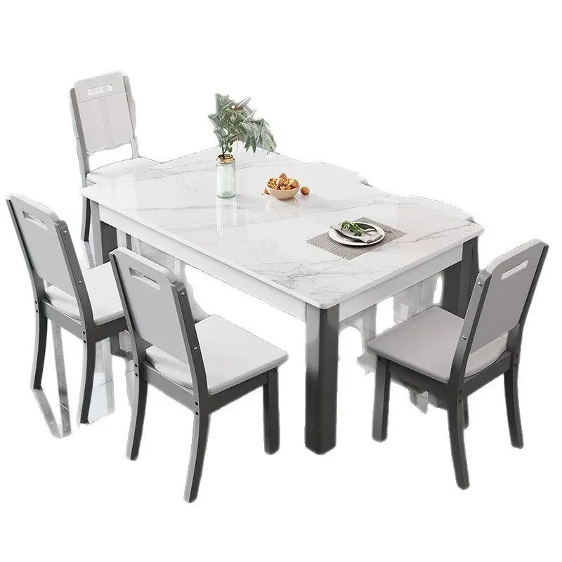 Italian rock slab dining table and chair combination, light luxury home modern simple home rectangular dining table
