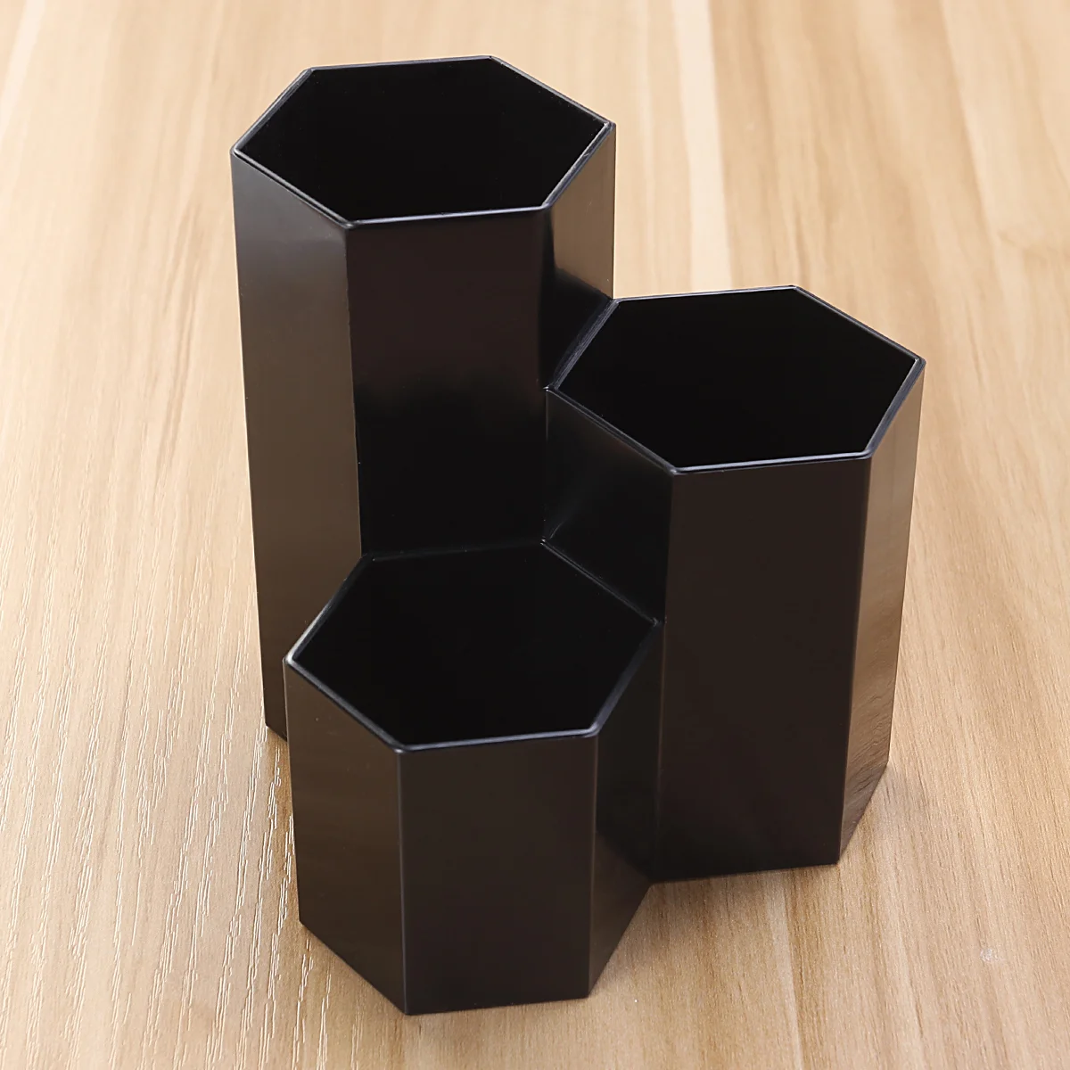 Suporte de caneta hexagonal, suporte de mesa, copo de caneta, pote de maquiagem, organizador de papelaria para casa, escritório, escola, preto