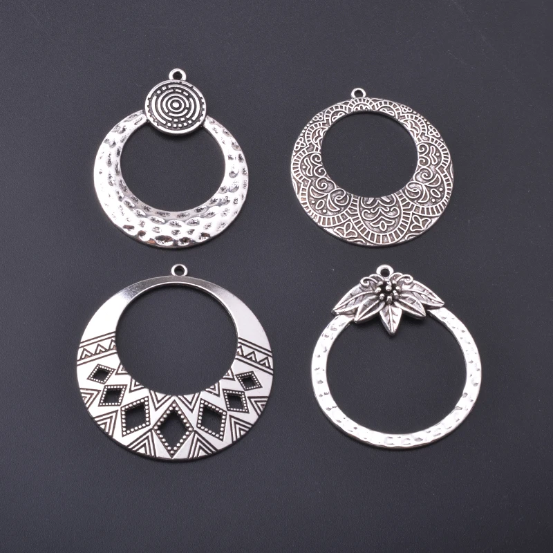 10pcs vintage style Antique Silvery Golden Color Round Charms Metal Pendants DIY Making Earrings Women  Jewelry