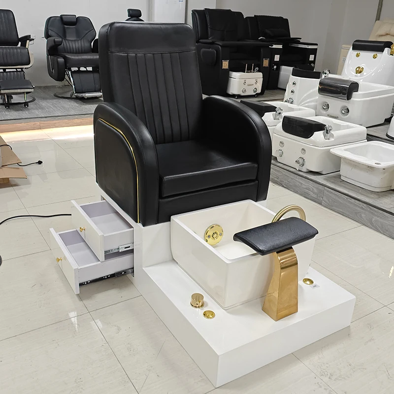 2026 New Arrival Nail Salon Furniture Foot Spa Pedicure Station Modern Luxury White Base Pedicure Chair with Lights 4