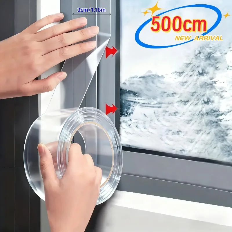 1 Roll 500CM Window Sealing Tape Strong Adhesion, Windproof, Waterproof, Invisible Seal Strip for Winter Warmth Protection