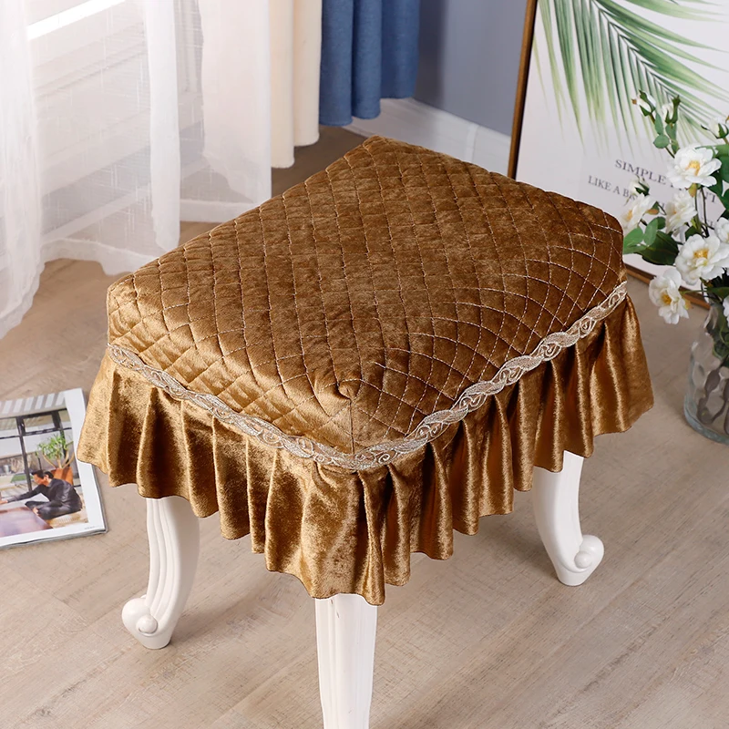 European Style Piano Stool Cover Lace Embroidery Pastoral Flora Printed Chair Seat Pad Slipcover Cosmetic Stool Cover