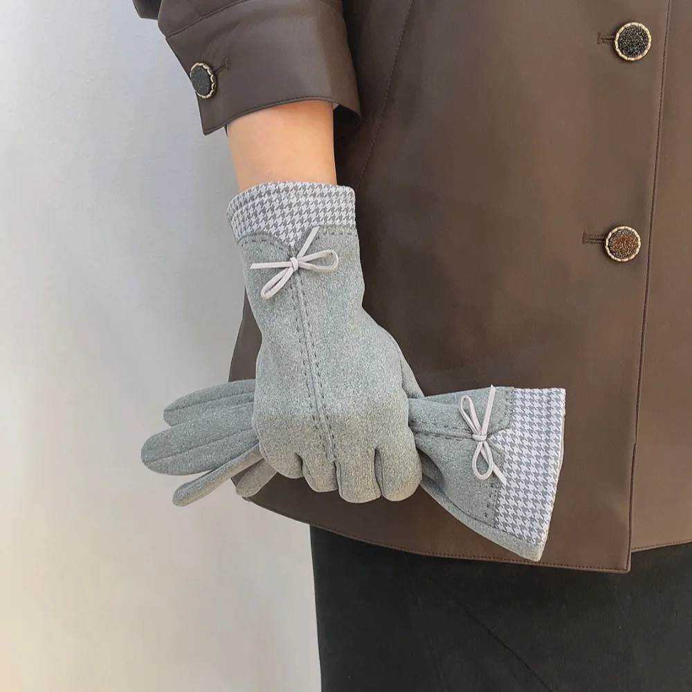 Winter houndstooth Gloves Warm Touch Screen Gloves Women Cold Protection Full Finger Mittens Outdoor Cycling Thick Woolen Glove