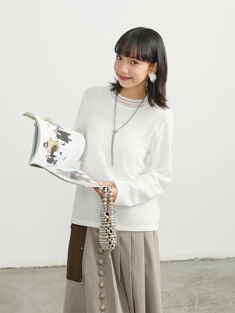 

Чернильный японский воротник с принтом, высокоэластичный длинный топ све, женский воротник-стойка, универсальный, осень 2023, Новое поступление