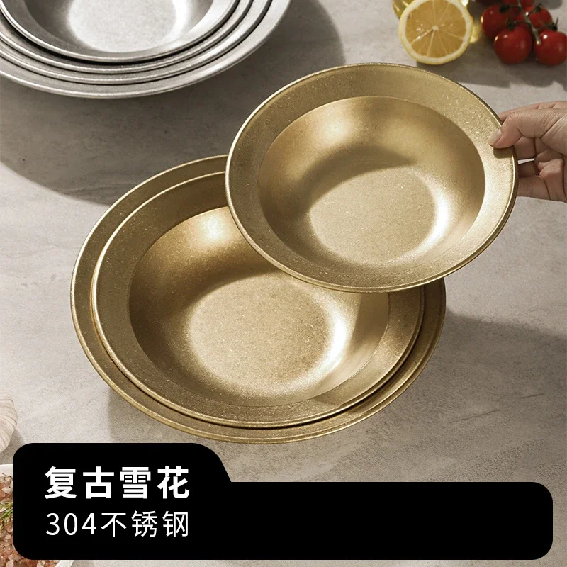 

304 Korean Style Stainless Steel Disc Thickened Straw Hat Plate Outdoor Camping Stainless Steel Western Food Plate Fruit Salad