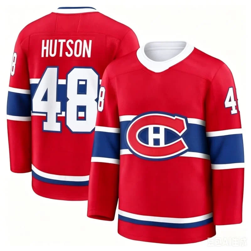 NEW Montreal Canadiens Dobson 53 Ice Hockey Jersey Classic Red White V Neck Long Sleeve Sport Training Fan Jersey Women  Men