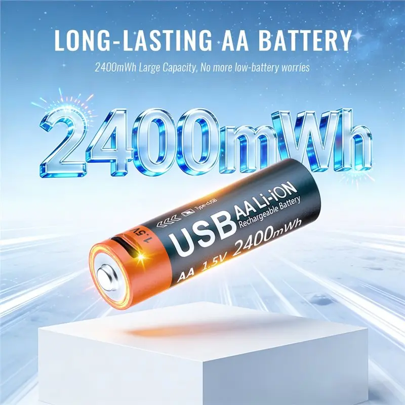ABJF-Transparent Visibletype-C Battery Charging Case With AA Lithium Batteries And 4Rechargeable Batteries For Steam