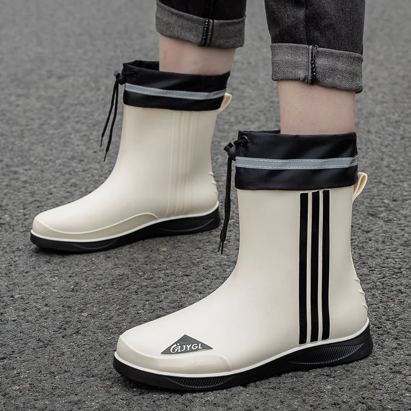 Men Mid-calf Rain Boots Slip-On Waterproof Rubber Rain Shoes Work Mud Boots Durable Non-Slip Boots for Farming Gardening Fishing