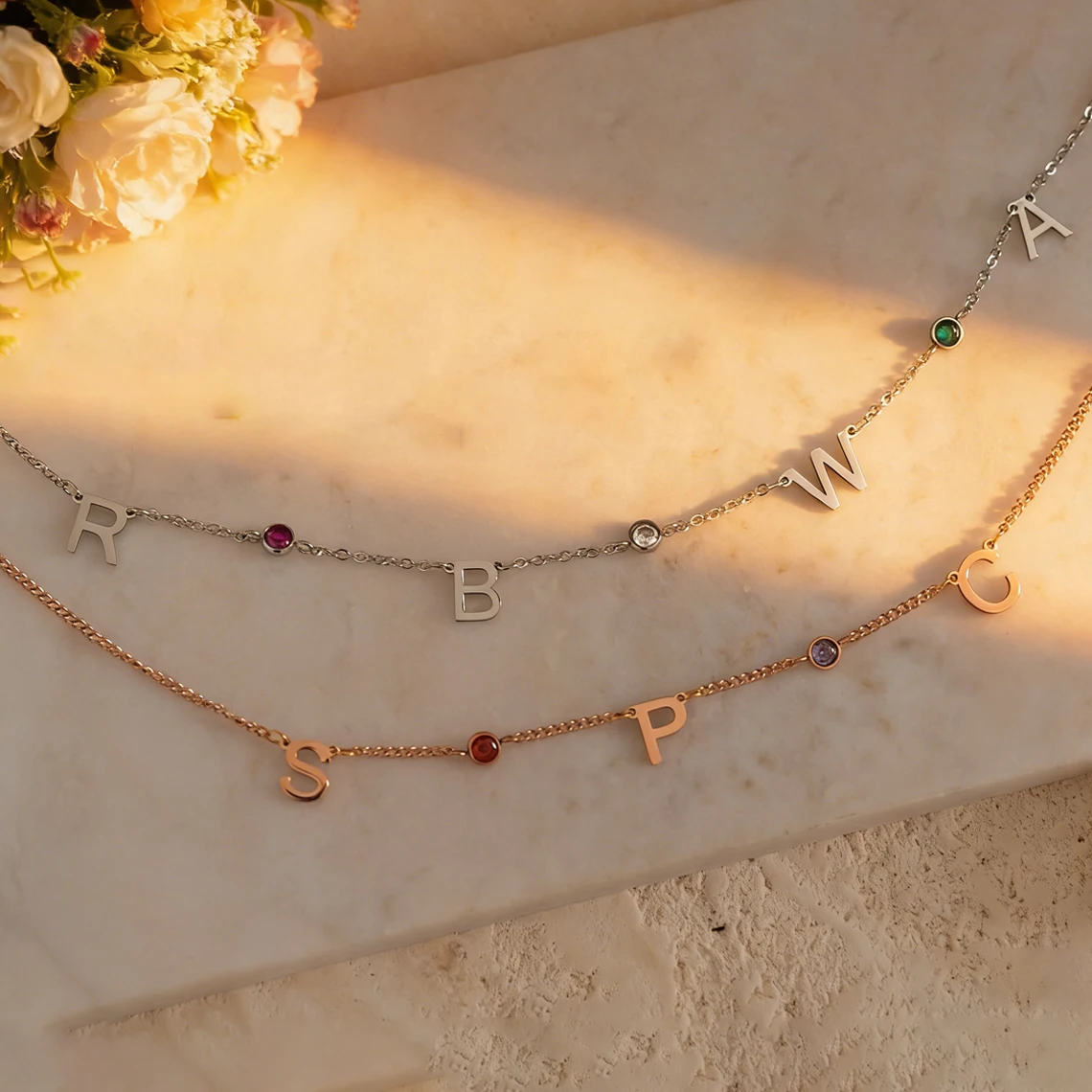 

Personalized Custom Multiple Letters Necklace for Women Stainless Steel Kids Initials with Birthstone Pendant Mom Birthday Gift