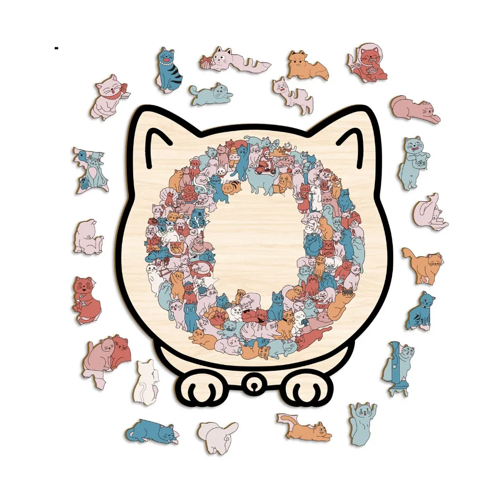 

Brain Burning Cat Puzzle Irregular Puzzle Toy Cute Kitten Wooden Cat Shaped Wooden Puzzle Animal Puzzle Colored