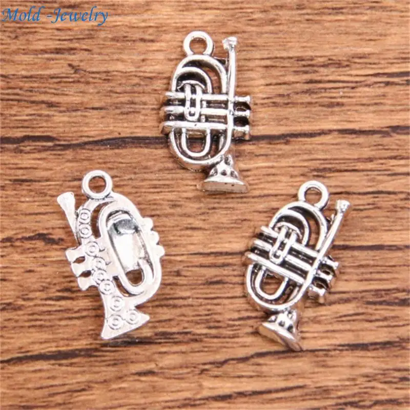 

69HB Pack of 20 Vintage Musical Instrument Shaped Pendants in Antique Silver Finish