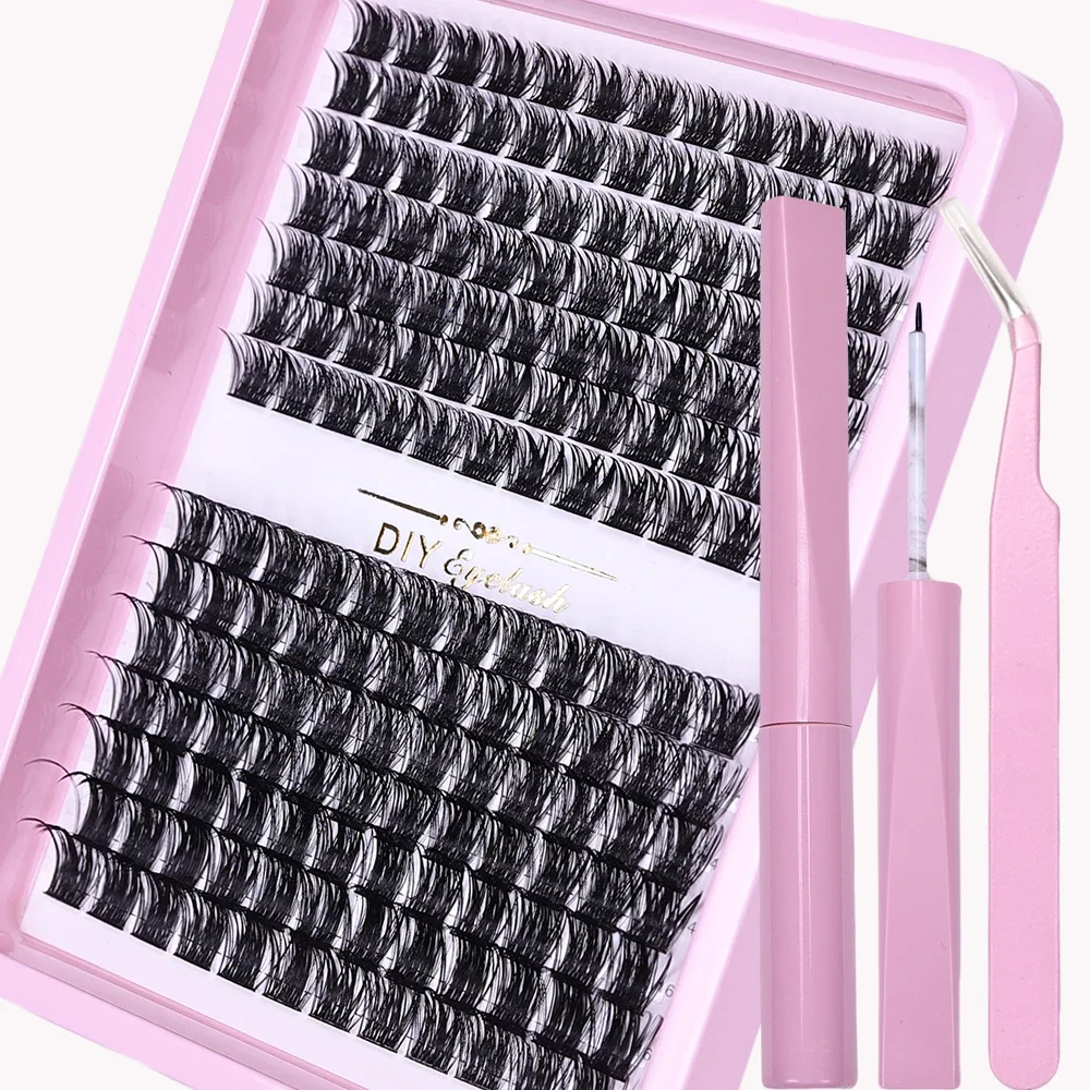 168Pcs False Eyelashes Extension Kit with Adhesive and Sealant and Tweezers, DIY Lash Extensions Set for use at home