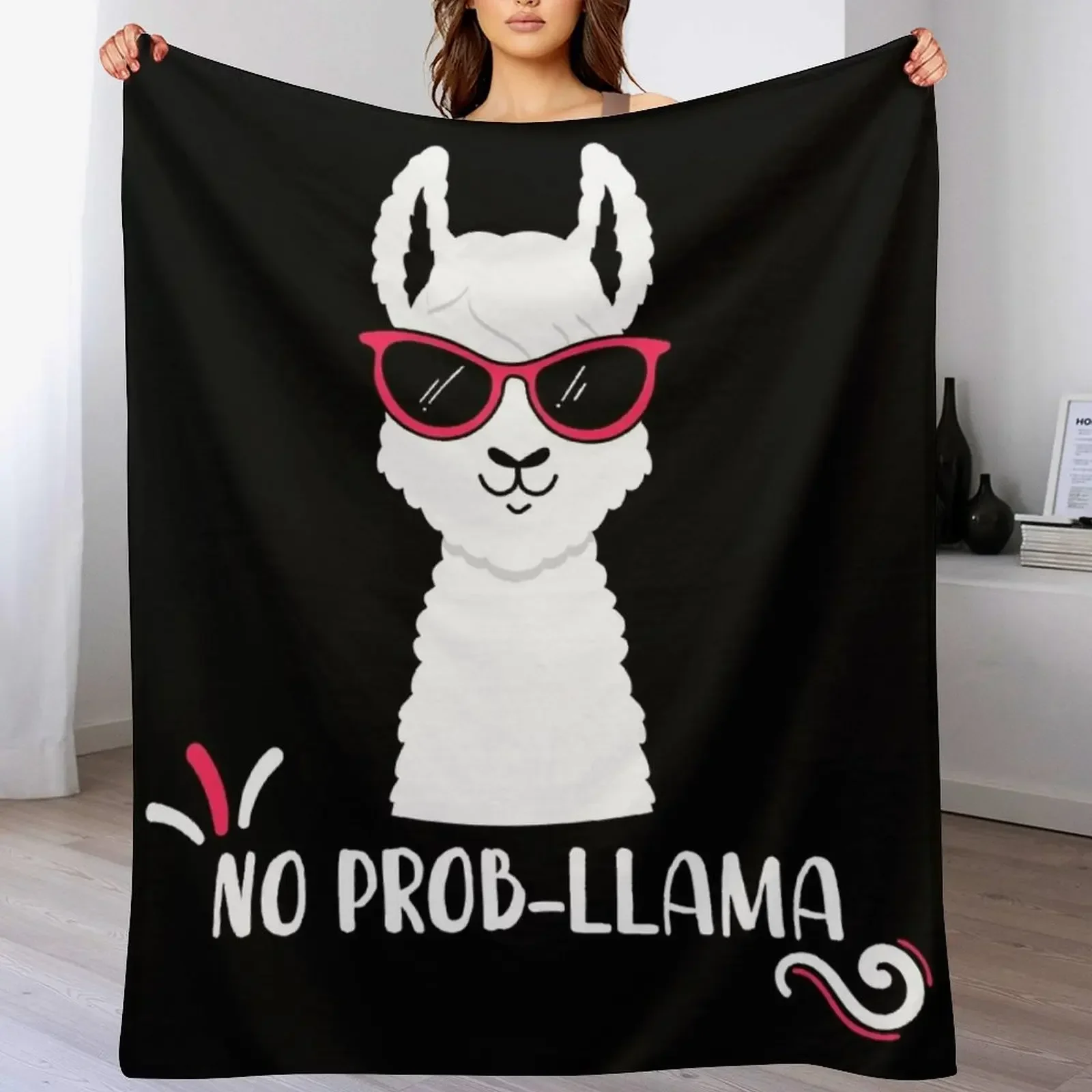 

No Prob-Llama - Funny Cute Llama wearing Glasses Throw Blanket Long Lasting Soft Plush Blanket for Daily Use