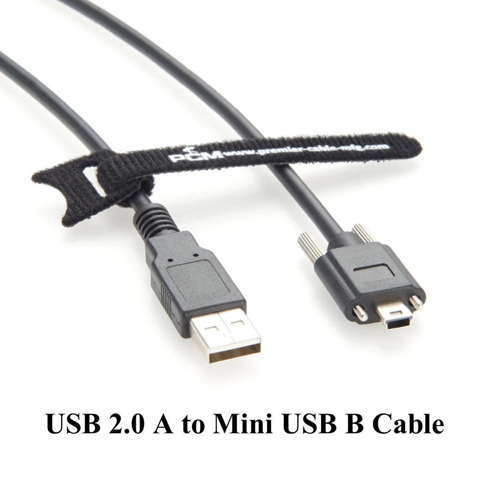 USB A to Mini USB B with Screw Lock 480Mbps USB 2.0 Charging Data Cable Mini USB 5Pin Machine Vision Cable for Industrial Camera