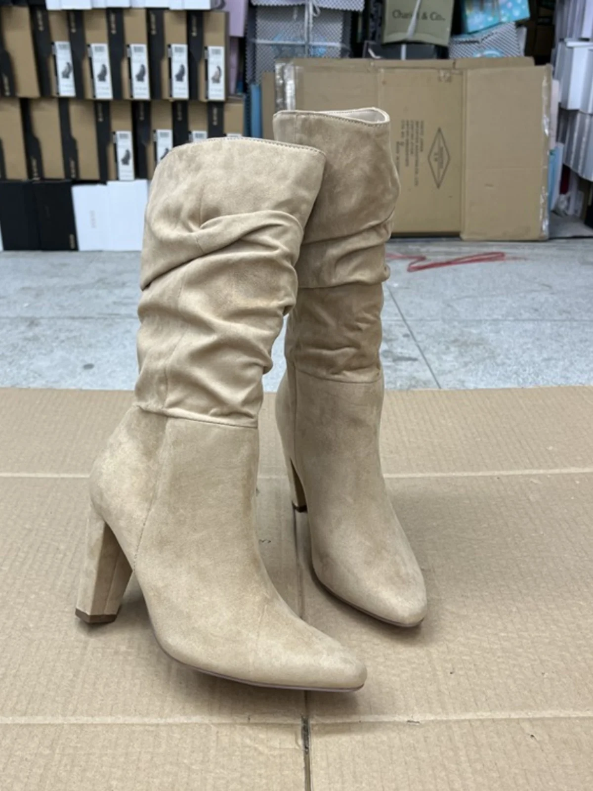 

Faionable Pure Color Pointed Toe High Heel Boots Midi Cylinder Booties Youth Spring Autumn Faion Boots Rubber Outsole