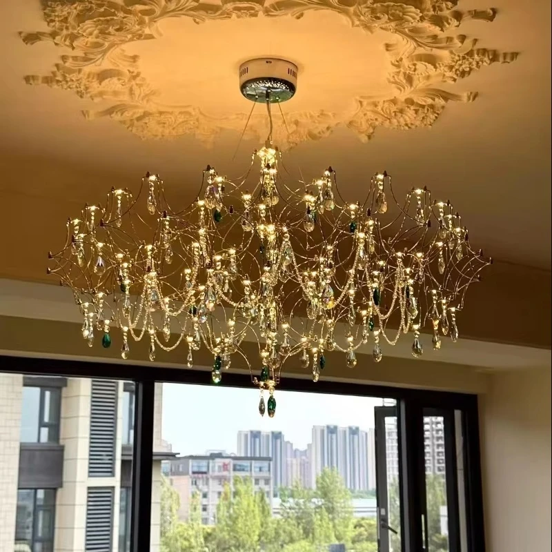 New Stainless Steel Crystal Ceiling Chandelier Led Lamps Living Room Personalized Firefly Shape Restaurant Villa Lights
