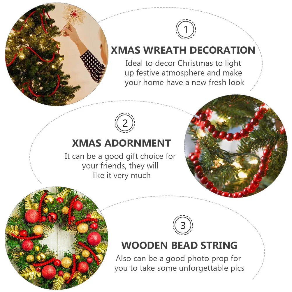 

Wooden Bead String Christmas Tree Ornament Natural Rustic Xmas Garland Decor Christmas Wreath Decoration Party Home Decor