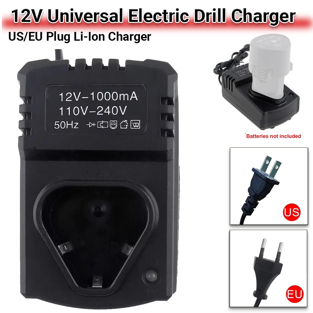 

New 12V DC Hand Drill Charger US/EU Li-ion Rechargeable Charger Support 110-240V For Electrical Drill Power Tools Accessory