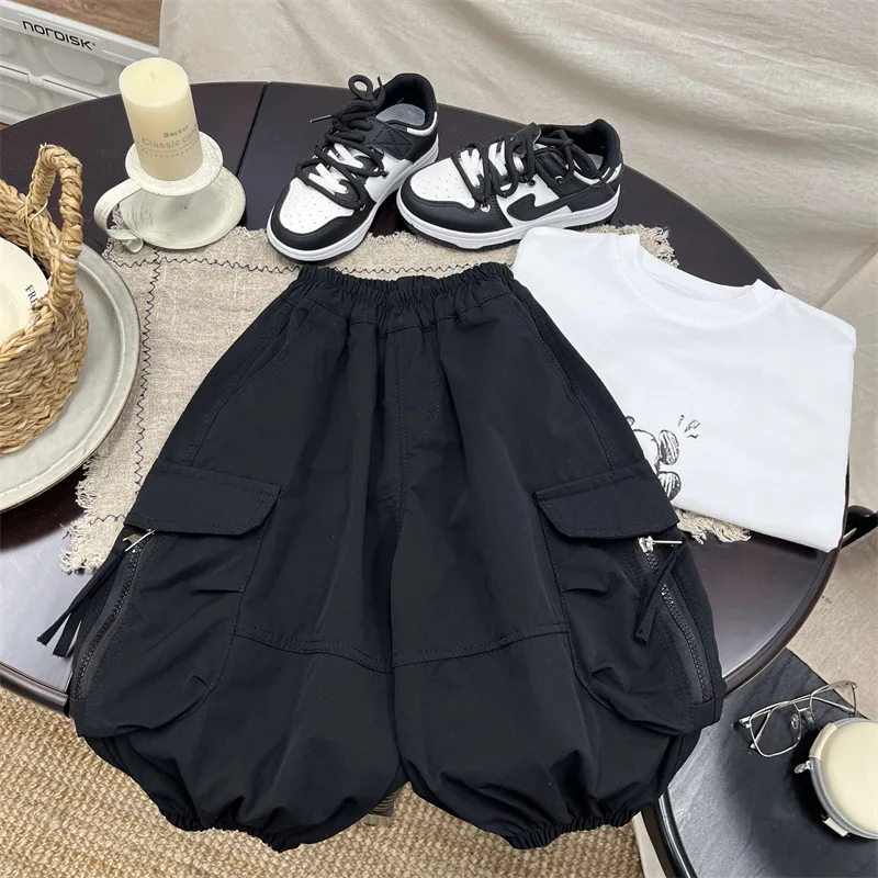 Boys Tooling Pants Spring New 2026 Loose Black Casual Pants