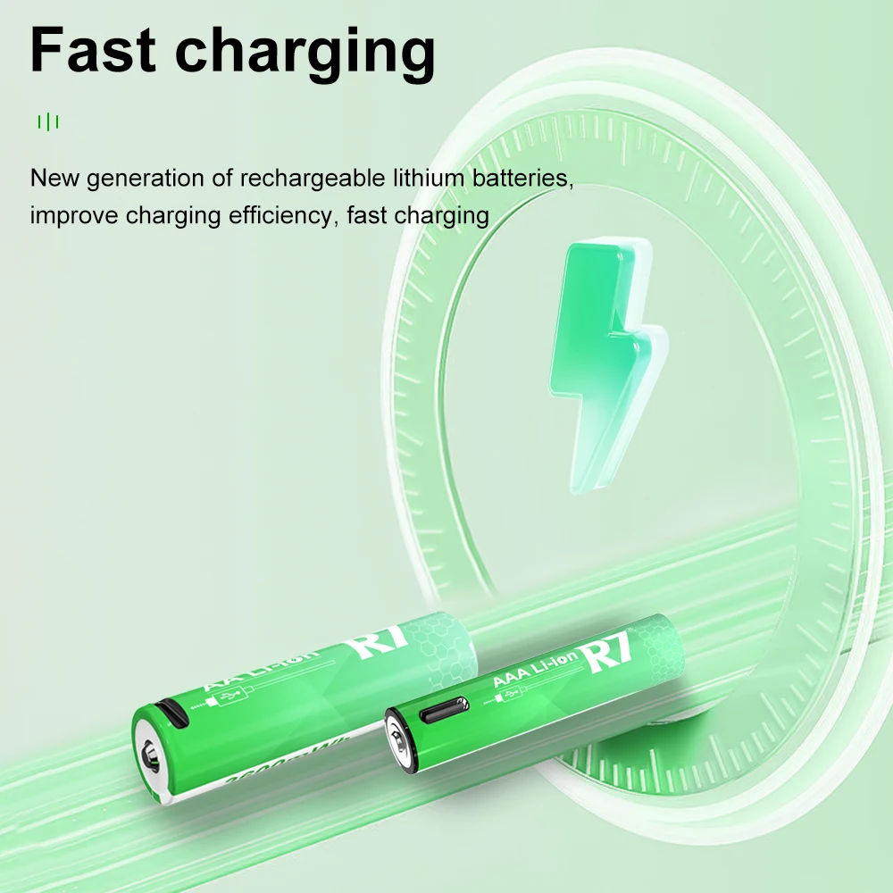 Rechargeable 1.5V USB Li-ion AA 3600mWh AAA 1300mWh Batteries for Electric Gadgets, Remote Control Toys, Wireless Mouse + Cable