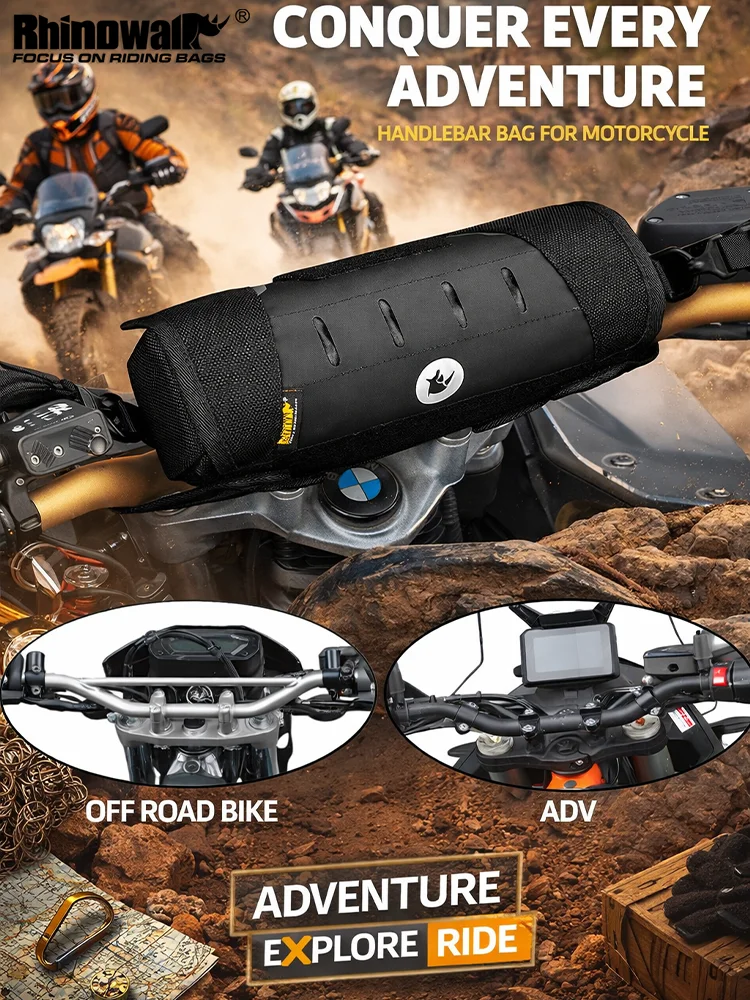 Rhinowalk Motorcycle Handlebar Bag 2L Waterproof Front Storage Pouch with Rain Cover Durable Pack for ADV Off-Road Riding 2026