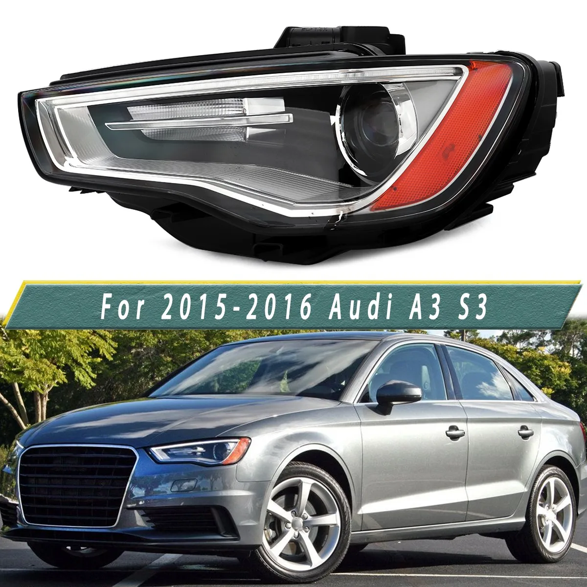 Headlight front left For Audi A3 HID Xenon Attraction Plus Sedan 4-Door 2015 2016 Headlamp Projector Left Driver Side Car Light