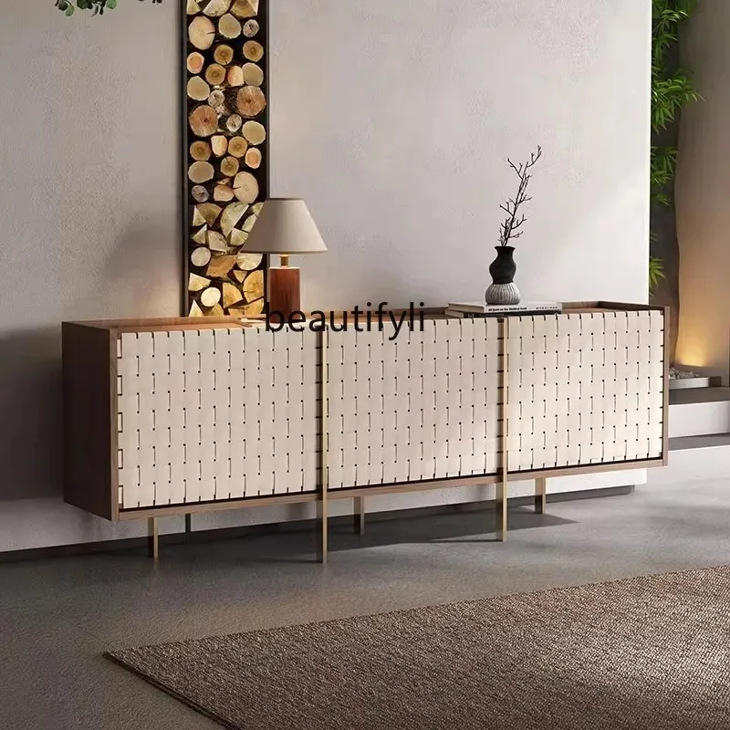 

D2520 Nordic Light Luxury Walnut Storage Cabinet Modern Simple Entryway Cabinet Villa Living Room Decorative Storage Cabinet