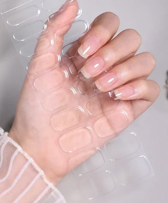 Envolturas adhesivas de Gel semicurado transparente para uñas, Gel de larga duración para extensión de manicura, calcomanías de Gel UV completas a