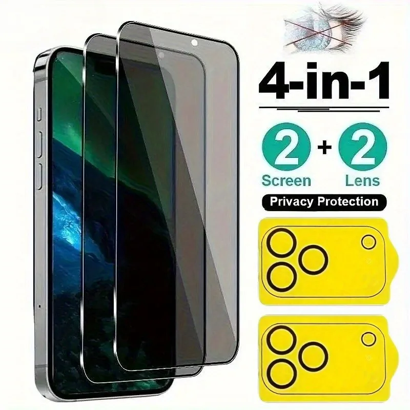 2 Stück Sichtschutzfolie mit 2 Stück Kameraobjektivschutz für iPhone 17 16 Pro Max 15 14 13 12 11 Pro Mini 17Air 16e Glas