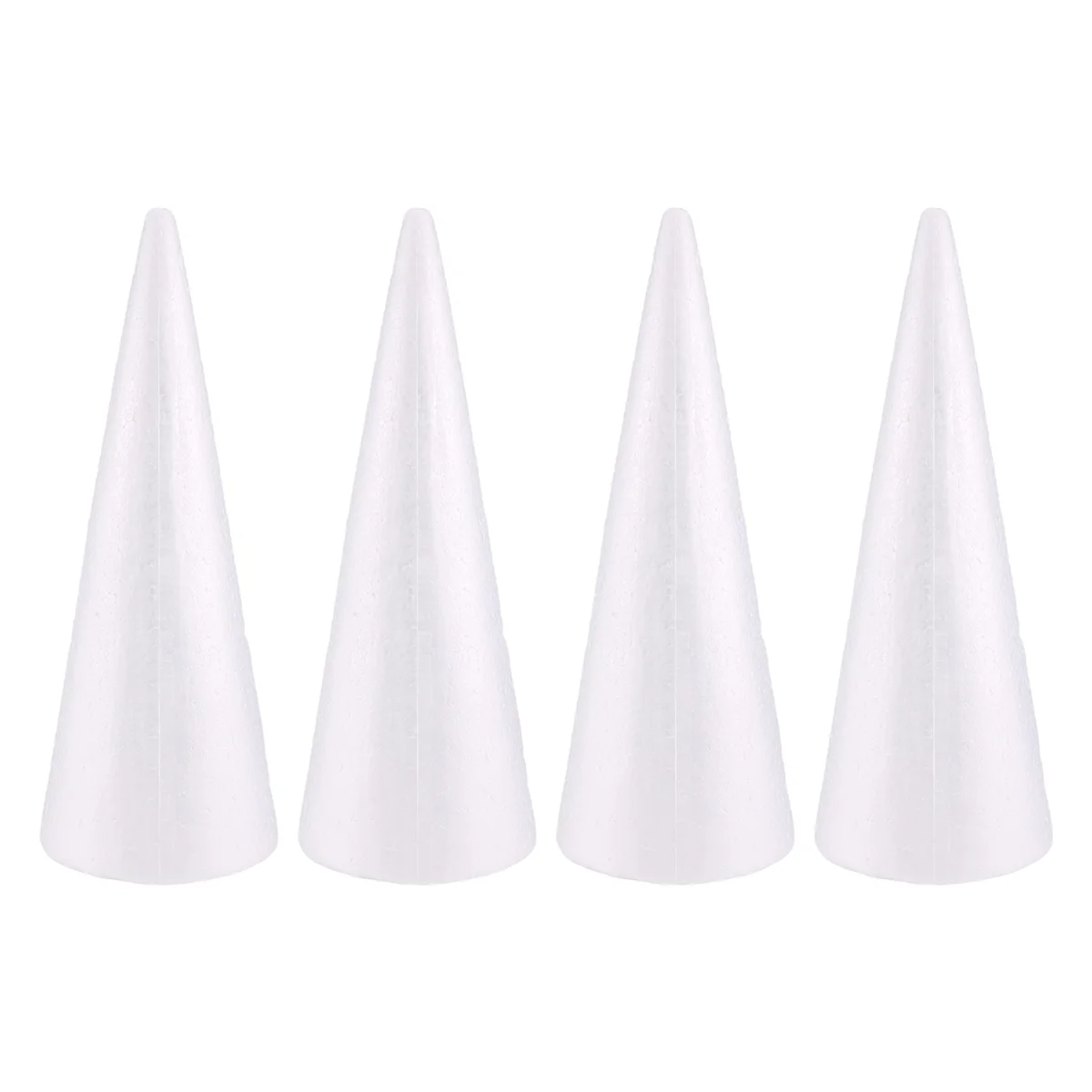 Foam Tree Cones for DIY Crafts, White Polystyrene Art Supplies (4.5 x 13.5 In, 4 Pack)