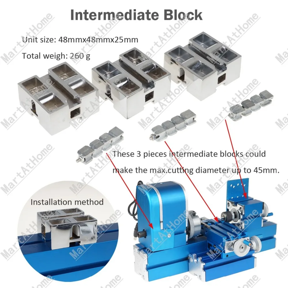 Xendoll Mini Woodworking Lathe Intermediate Block Increase Max. Cutting Diameter to 45mm from 20mm