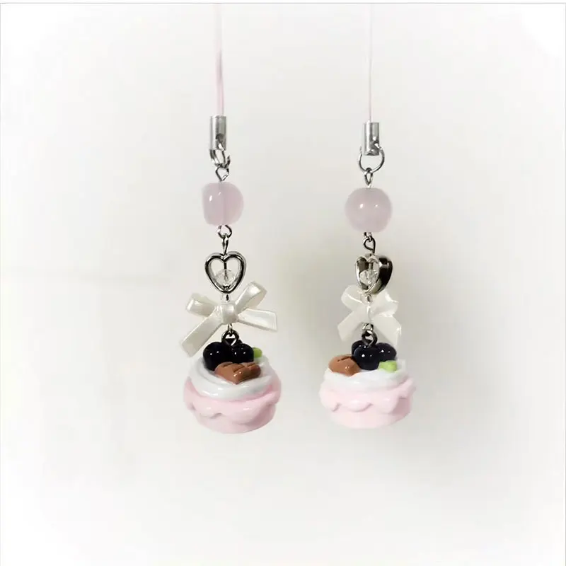Blueberry Cake + Spoon Retro Mobile Phone Pendant/Keychain