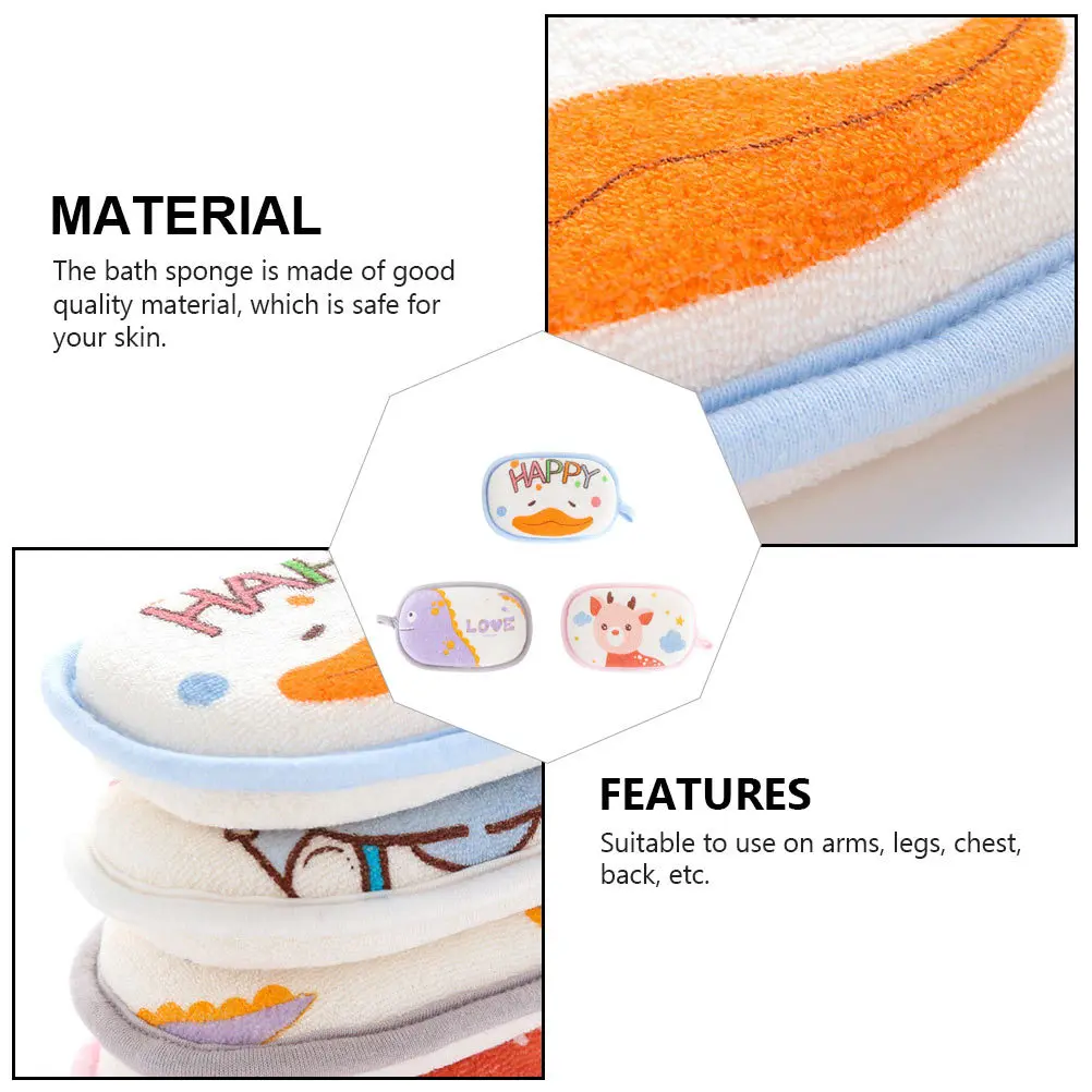 

3Pcs Sponge Bath Towel for Kids Cartoon Bath Scrubber Set Exfoliating Body Cleaning Tool for Children Arms Legs Chest