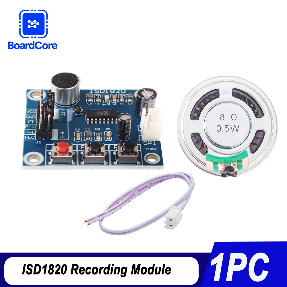 1 Juego de módulo de grabación de voz ISD1820, placa de módulo de teléfono telefónico con micrófonos + altavoz 0,5 W 8Ohm