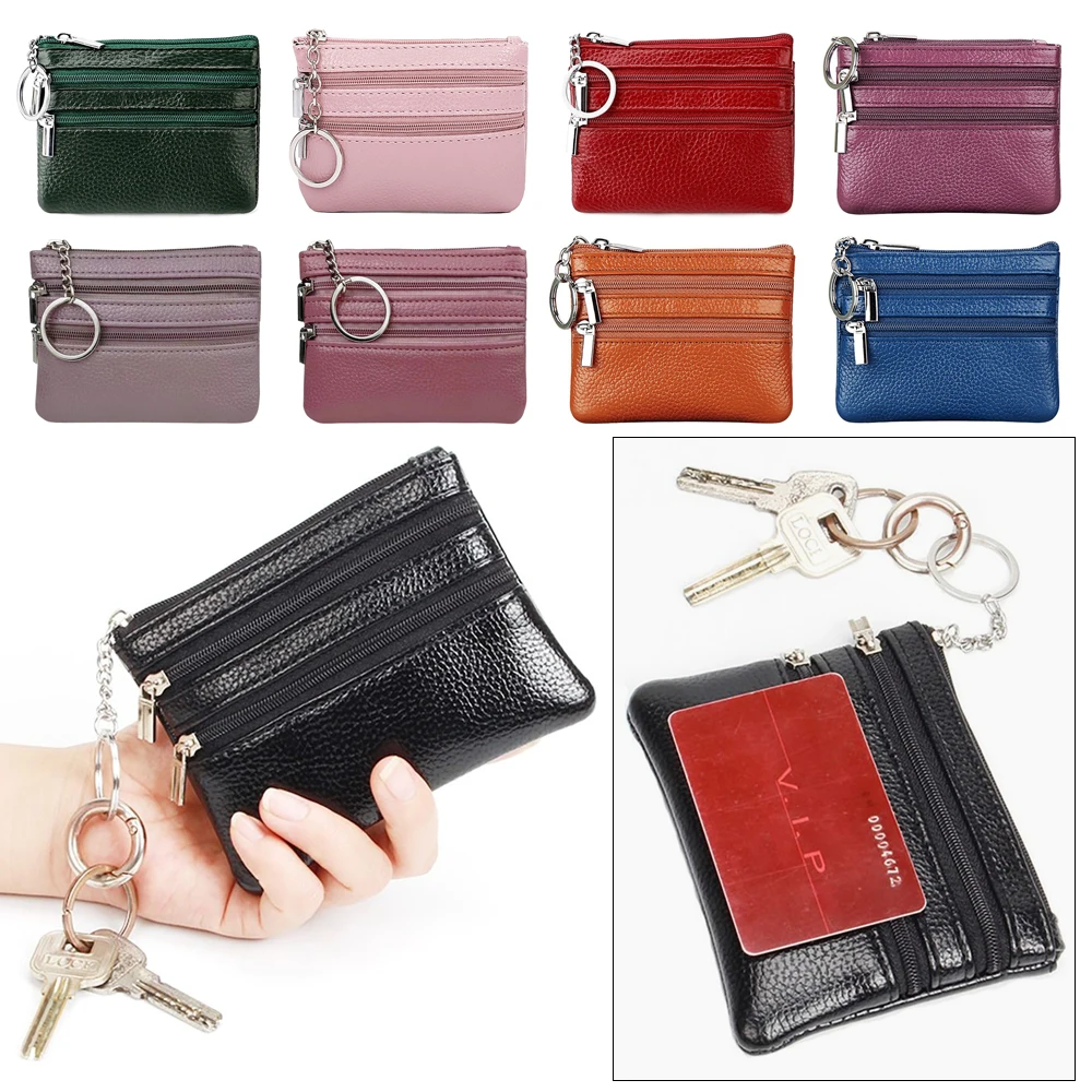 2023 New PU Leather Money Coin Purse Waterproof Wear-resistant Credit Card Holoder with Key Ring Zipper Pocket Purse Male