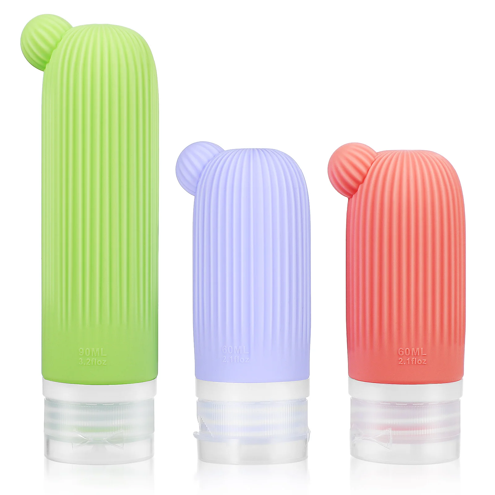 

3pcs Silicone Empty Bottles 90ML Green 60ML Pink Purple Portable Travel Toiletry Containers Refillable Shampoo Lotion