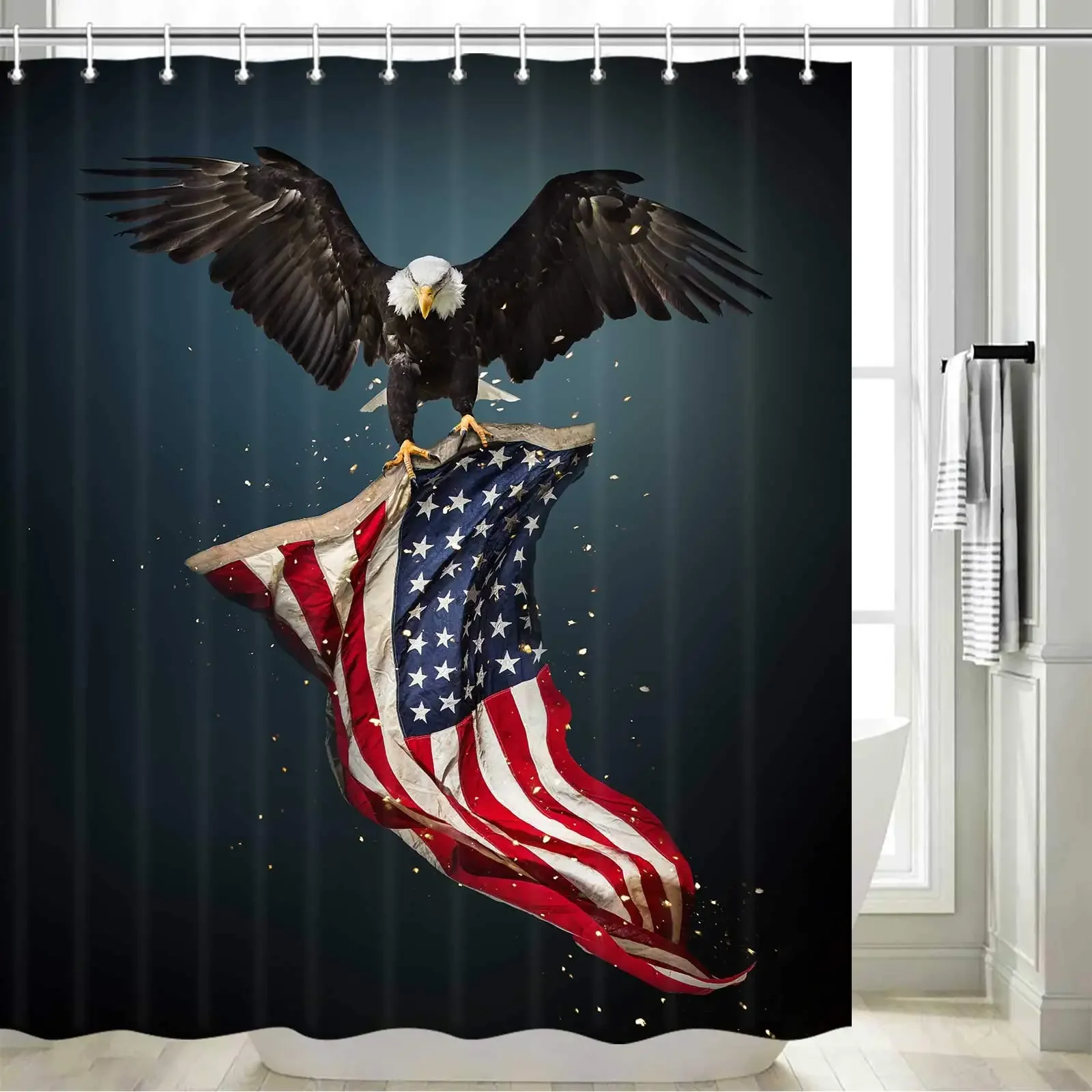 American Flag Shower Curtain USA Decor Fourth of July Independence Day Themed Art Print Flag Polyester Fabric Bathroom with Hook