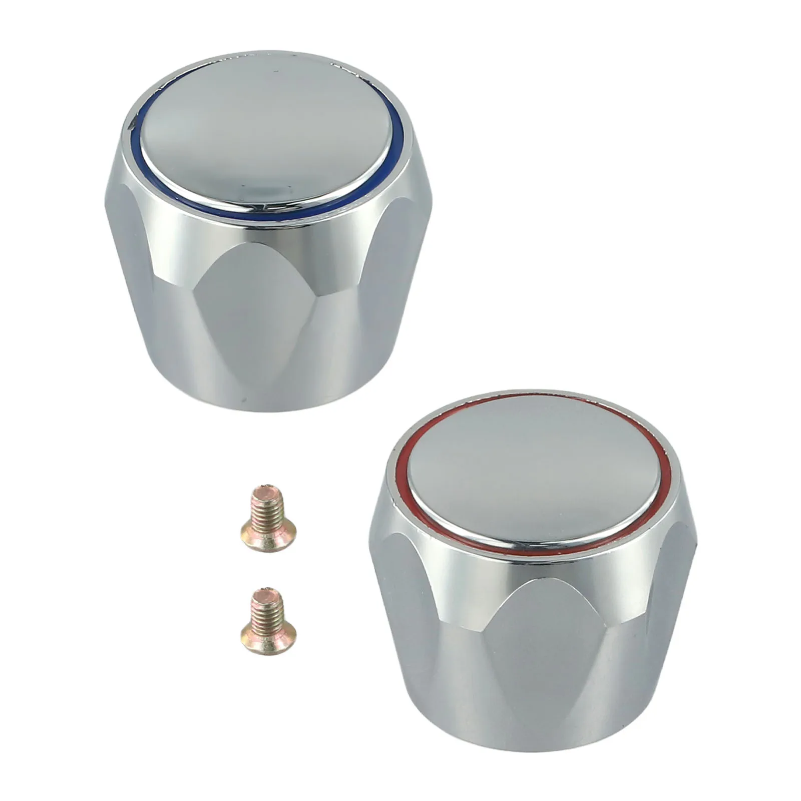 2Pcs Replacement Hot Cold Tap Top Head Covers Chrome Plated Bathroom Red Blue Top With Copper Faucet Cartridges Valve