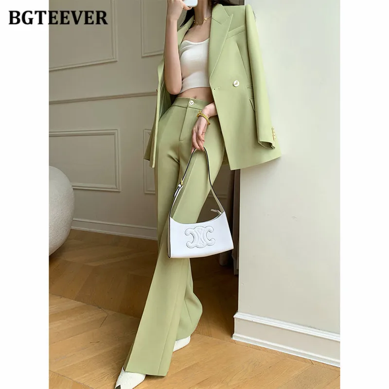 BGTEEVER Autumn Pants Suits Women Slim Waist Blazer Jacket & High Waist Trousers Elegant Ladies Outfits 2 Pieces