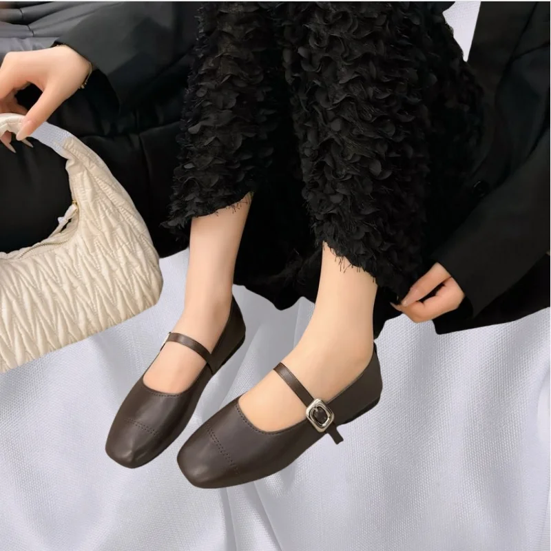 Spring/Autumn Fashionable Square Toe Comfortable Solid Color Mary Jane Flats Popular Women's Casual Walking Shoes Zapatos Mujer