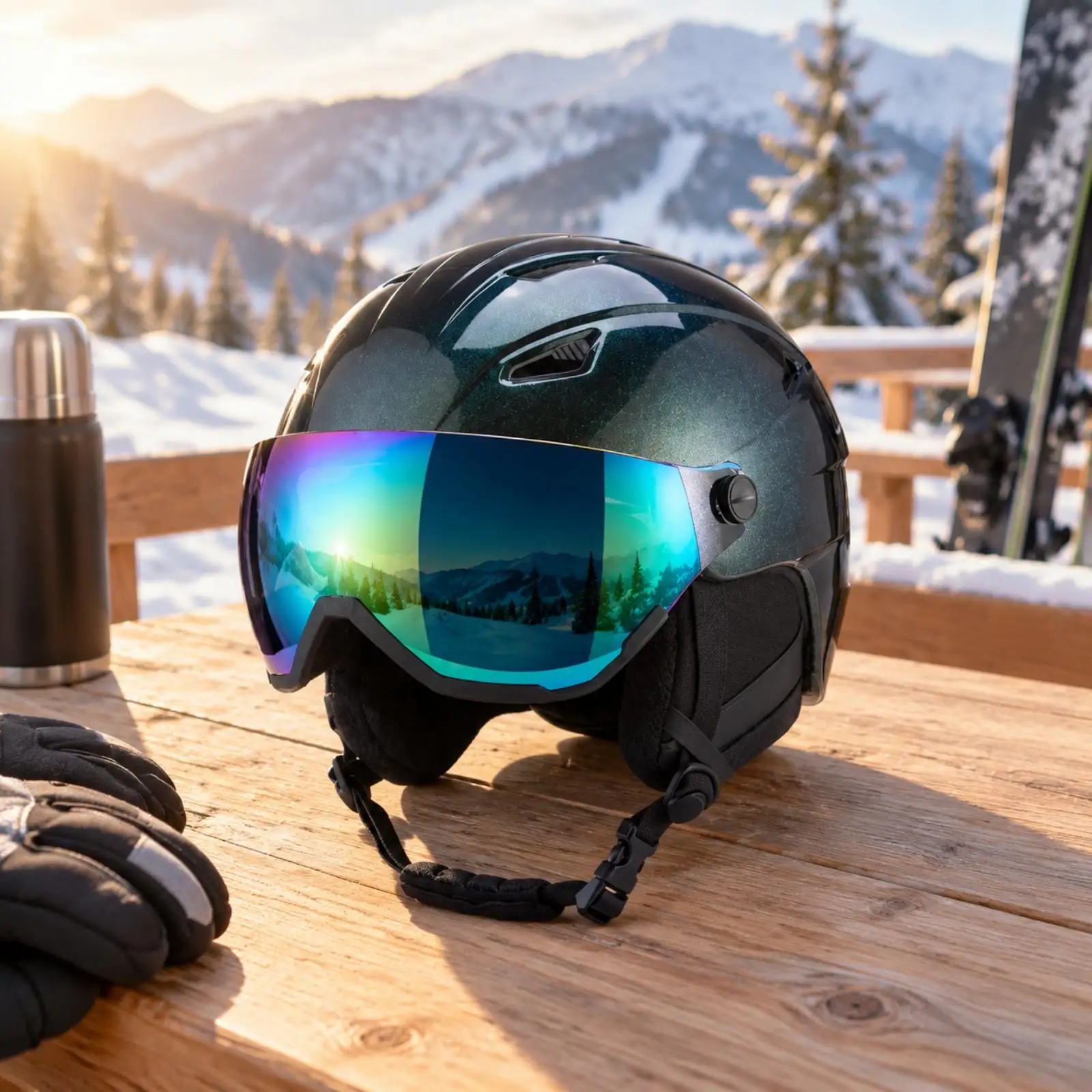Dark Green Ski Visor Cover Helmet Shell for Snowboarding with Impact Resistant PC EPS Liner for Men Women XL Size