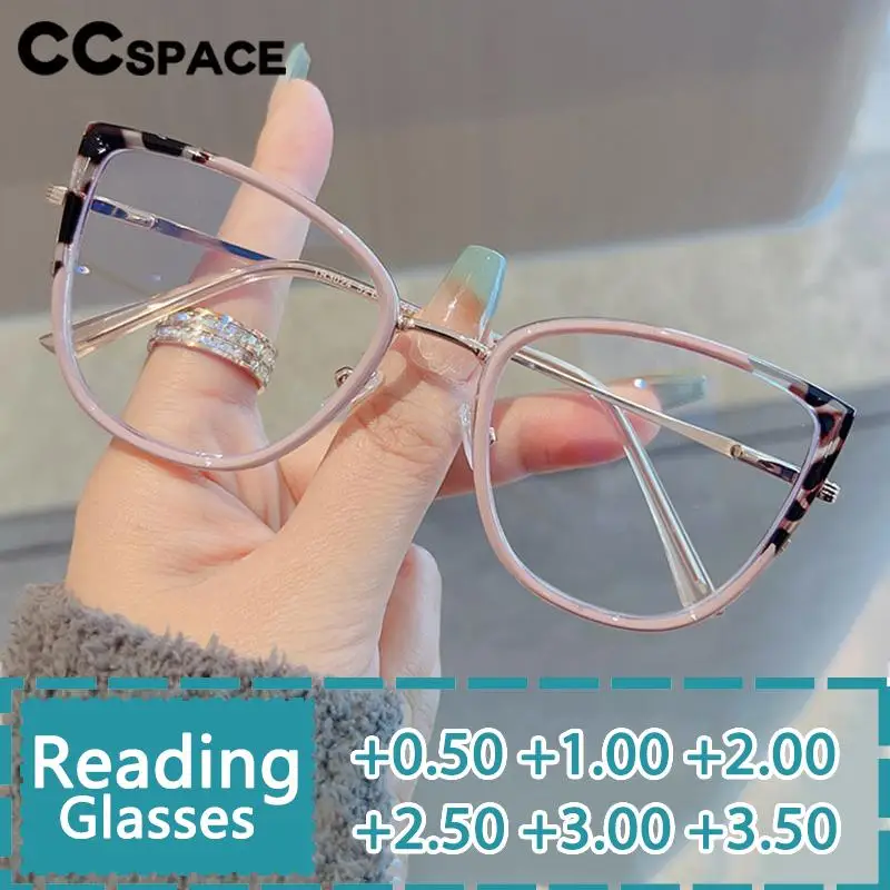 R57495 Women Comfortable Spring Hinge Reading Glasses Fashion Metal Cat Eye Optical Presbyopia Eyeglasses +50+100+150+200+350