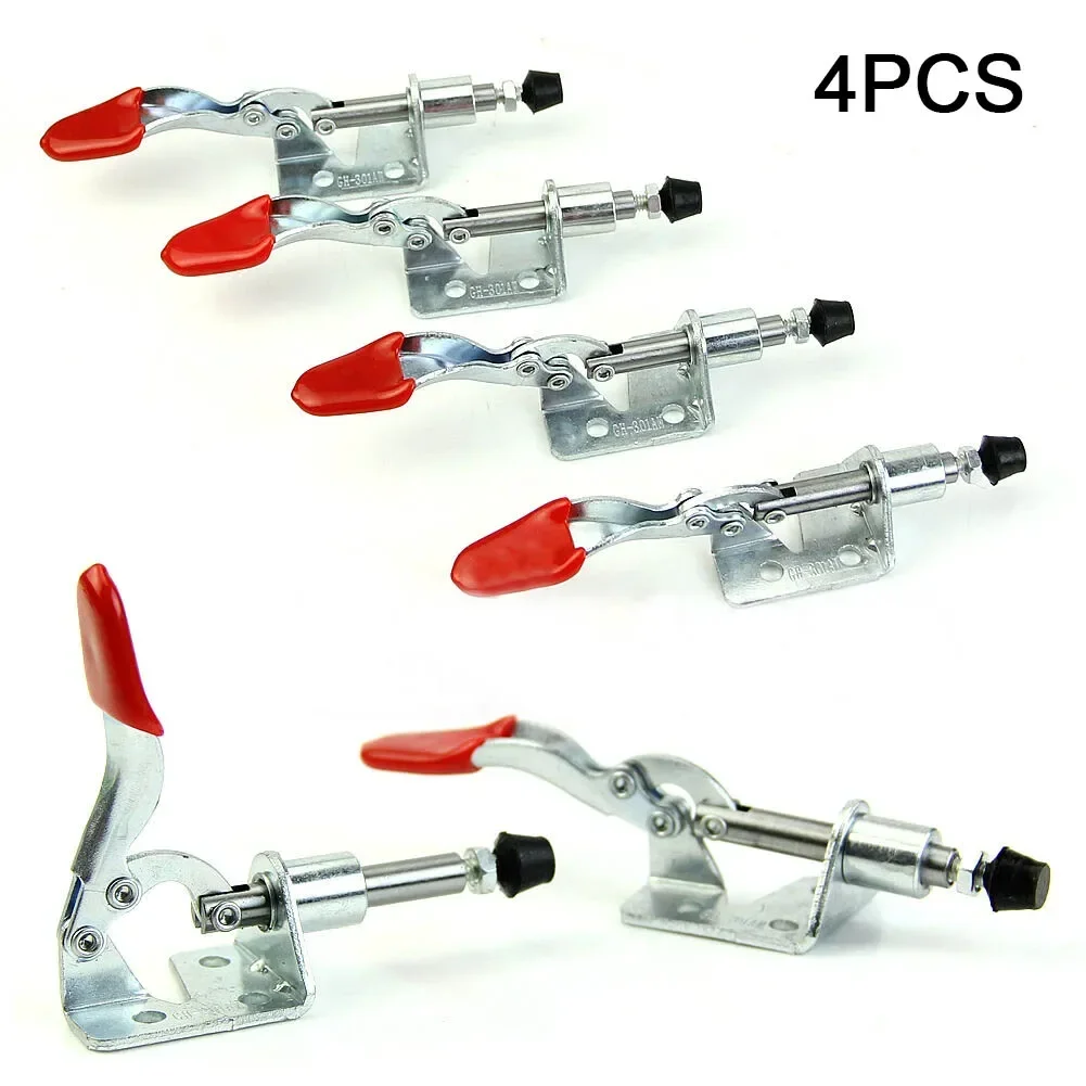 4Pcs GH-301AM 45Kg Toggle Clamp Quick Release Pull Action Vertical/Horizontal Type Clamps U-shaped Bar Hand Tool For Woodworking