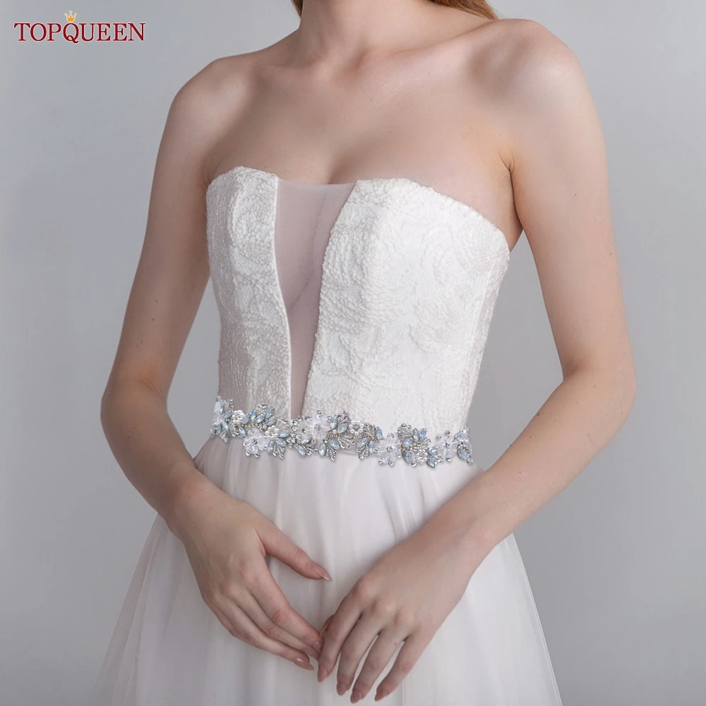 

TOPQUEEN S434 Bridal Belt Flower Style Handmade Opal Wedding Belt Pure White Crystal Wedding Dress Accessories Women's Bride