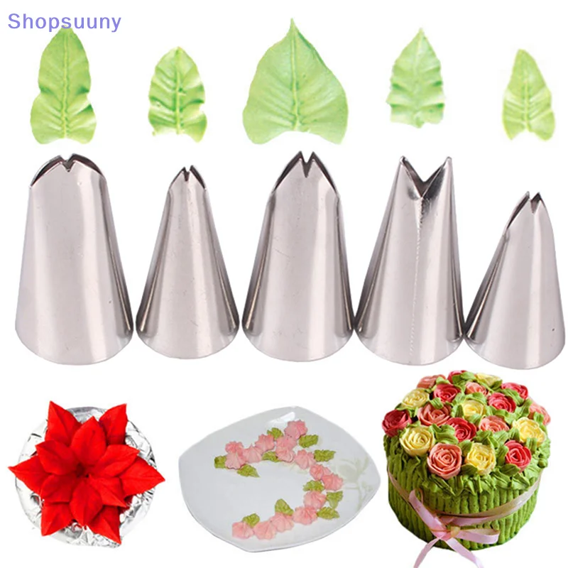 [SU]5 Pcs Set Leaves Nozzles Stainless Icing Piping Pastry Tips For Cake Decorating[SU]