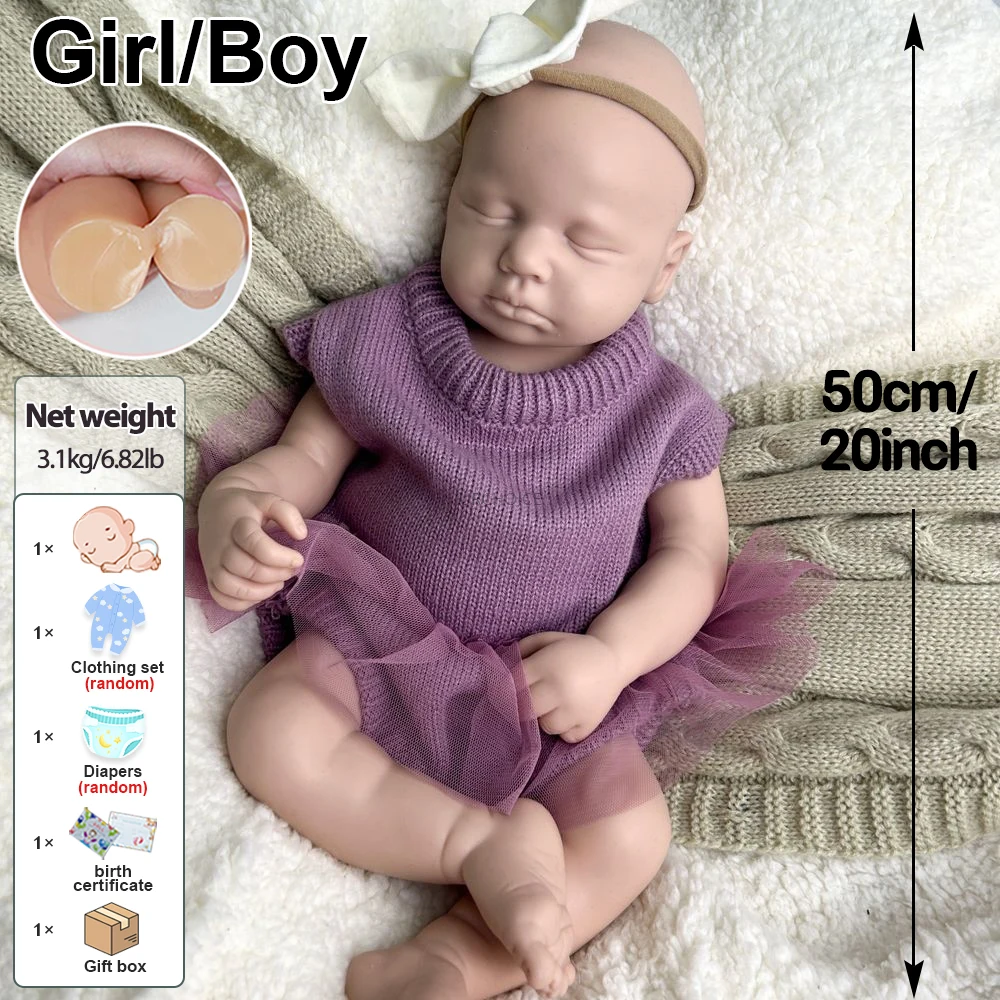 ウェイト付き20インチ女の子/男の子ルルソフトウォッシャブルシリコンリボーンドール、コレクター/アーティストへのギフトに最適な高シミュレーションブランクドール