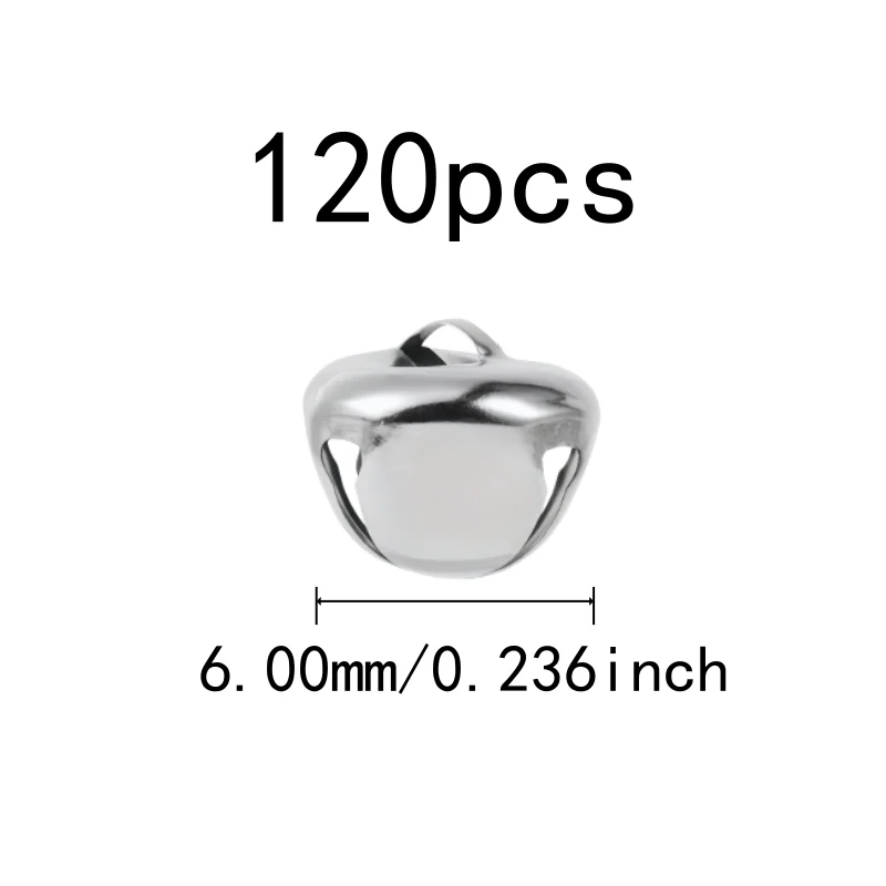 120 pcs 6mm Cross Bells, Metal Alloy Material, Wedding Decoration Pet Collar Charm, Clear Crisp Sound, Silver