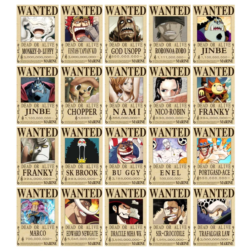 

Classic Japanese anime One Piece All Roles Bounty Canvas decorative painting Wanted Posters Living Room room decorations gift