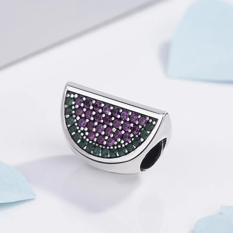 Genuine 925 Sterling Silver Bead Charm Pave Watermelon With Full Crystal Beads Fit pandora Bracelet & Necklace Diy Jewelry - view 2